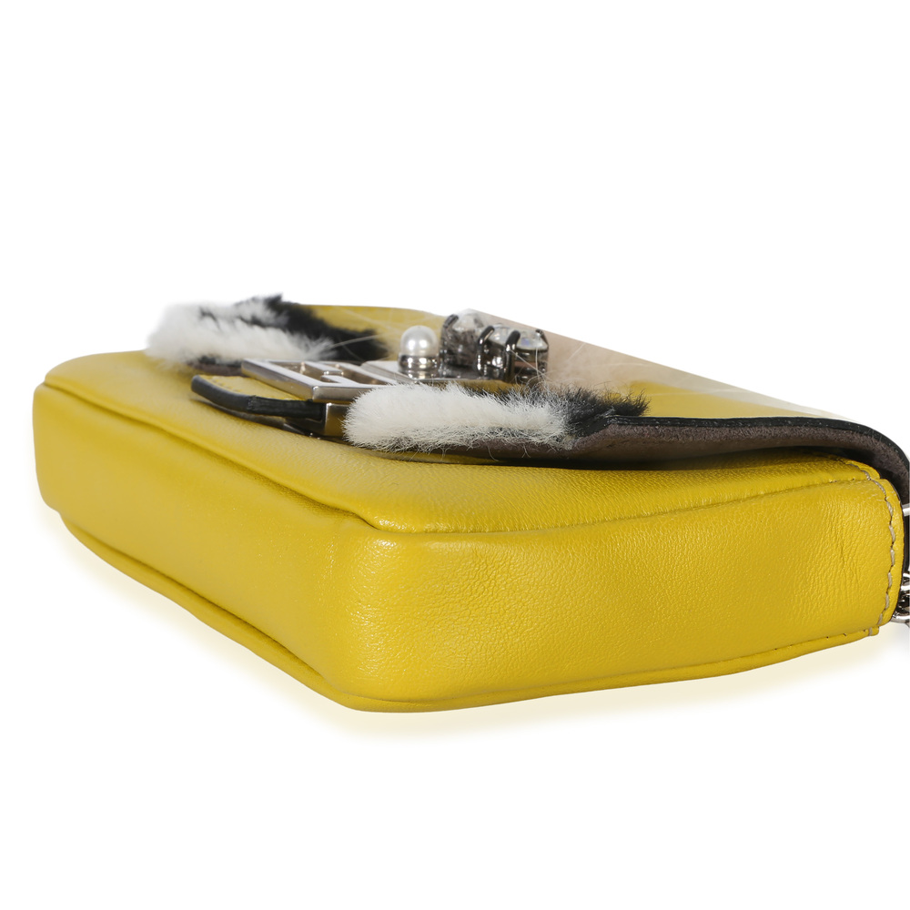 Fendi Yellow Leather Fox Fur Buggie Micro Baguette - Picture 7 of 8